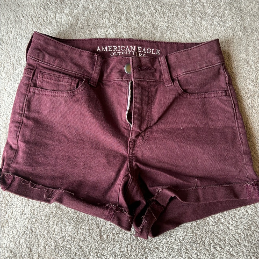 American Eagle high waisted denim burgundy shorts